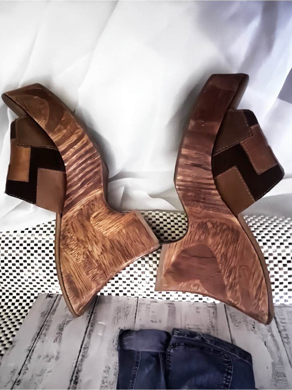 Steve Madden Tan and Dark Brown Patchwork Wedge Mules - Picture 3 of 3